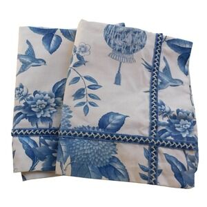 2 Waverly Williamsburg King Pillow Sham‎ Blue White Floral Braided Trim